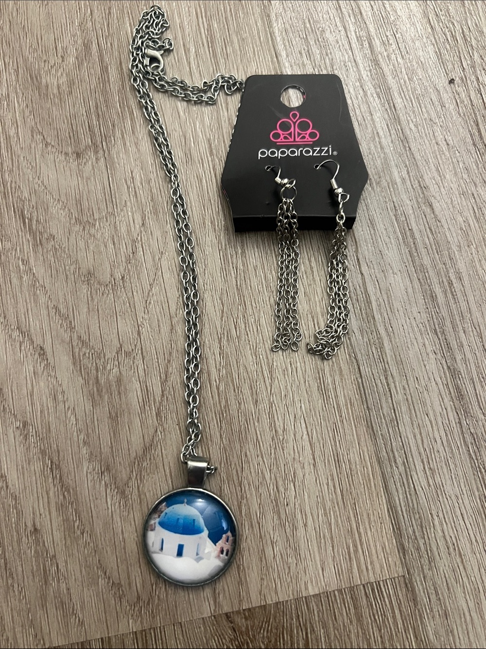 Round Pendant Necklace with Blue Dome Artwork